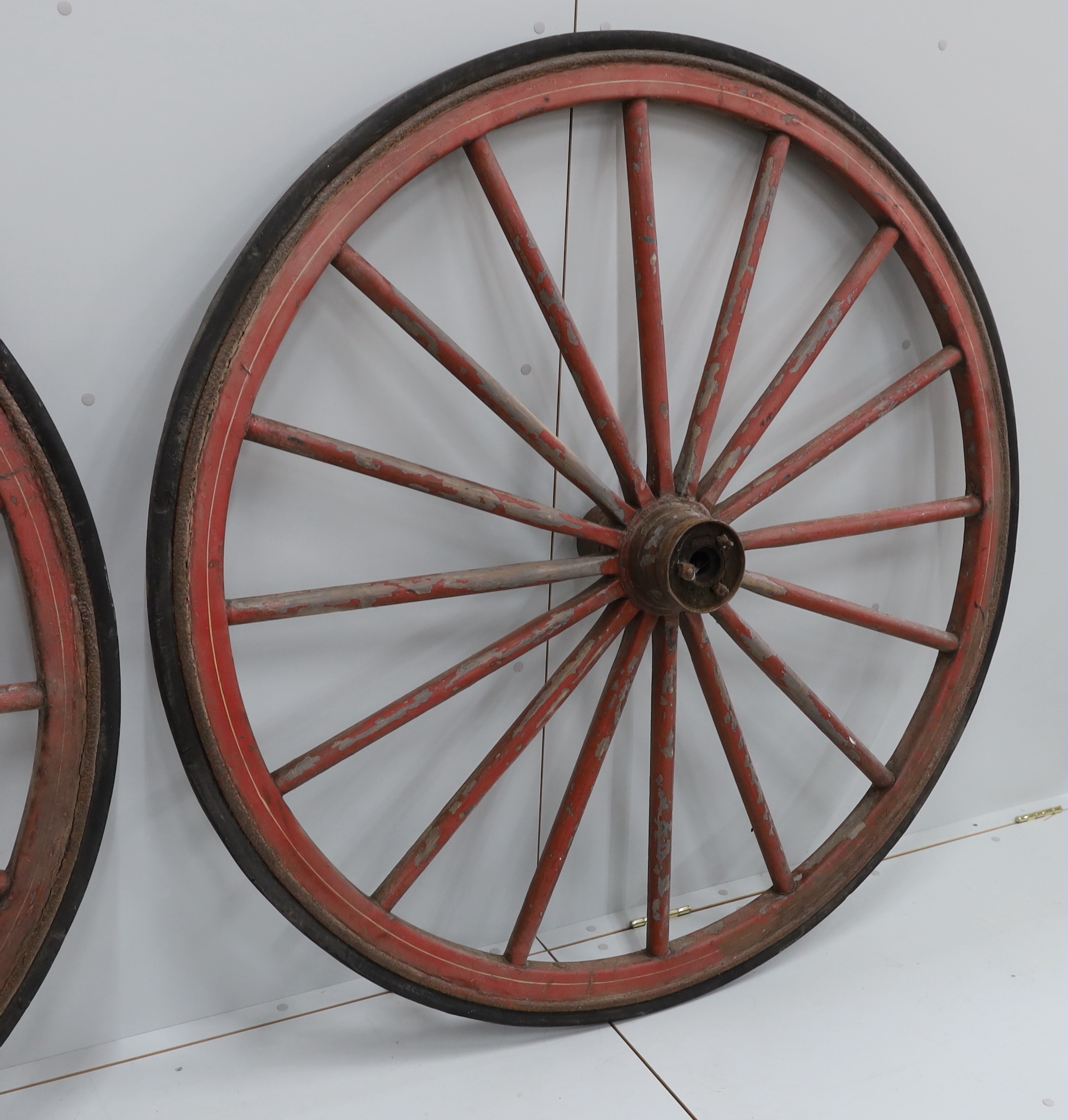 A pair of vintage cartwheels, diameter 136cm